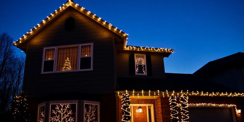 Professionally installed Christmas lights on a house