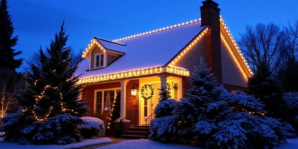 Home with permanent Christmas lights.