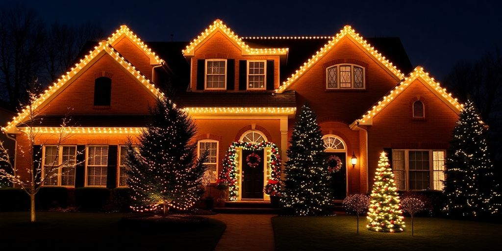 Festive permanent Christmas lights adorning a residential home's exterior.