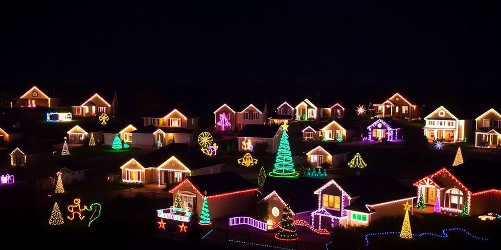 Chesterfield homes adorned with bright Christmas lights.