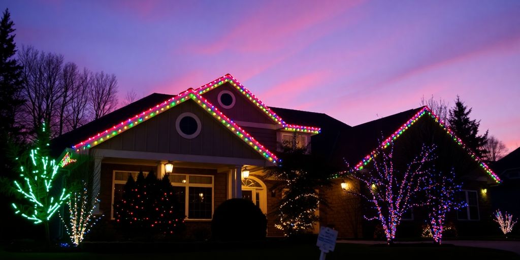 Clayton home with permanent Christmas lights.