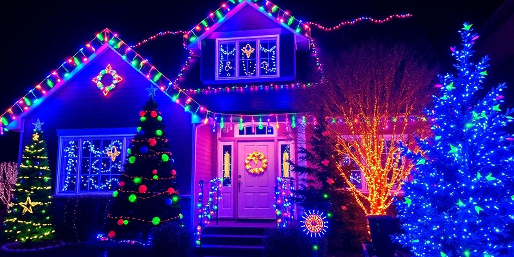 Professionally installed sparkling Christmas lights on a house.