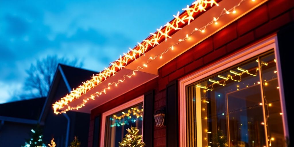 Beautifully lit house with permanent Christmas lights.