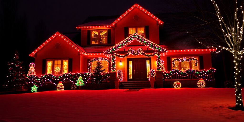 Professionally installed Christmas lights on a home.