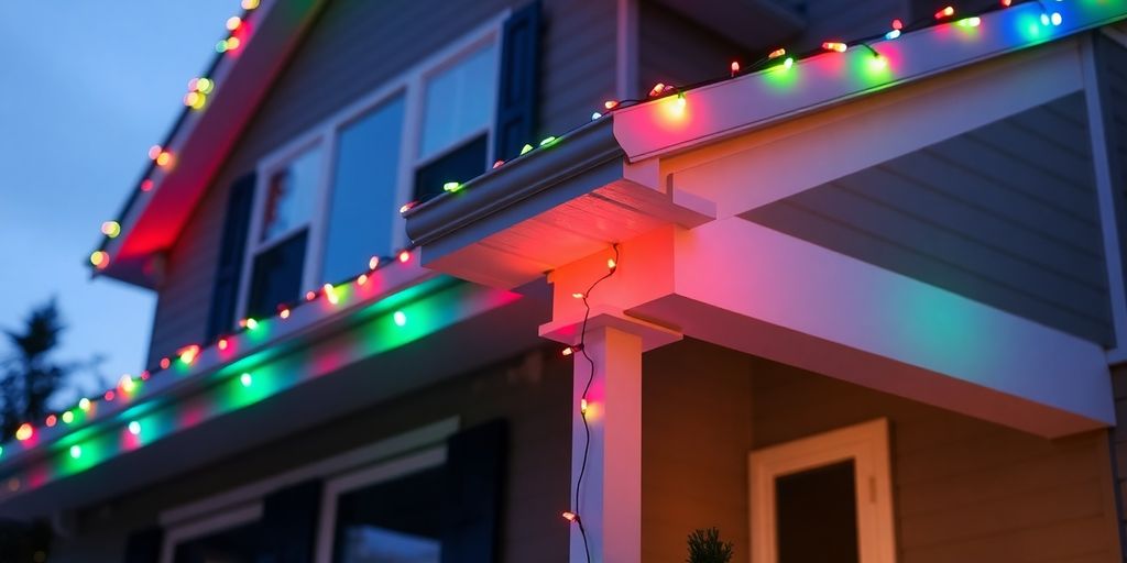 Home with colorful Christmas lights