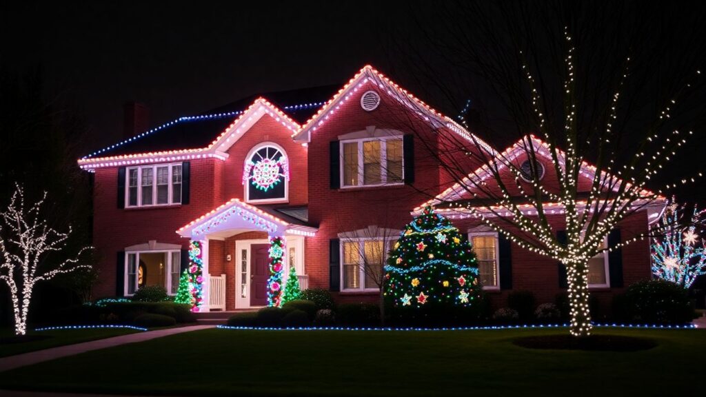 Kirkwood house decorated with professional Christmas lights