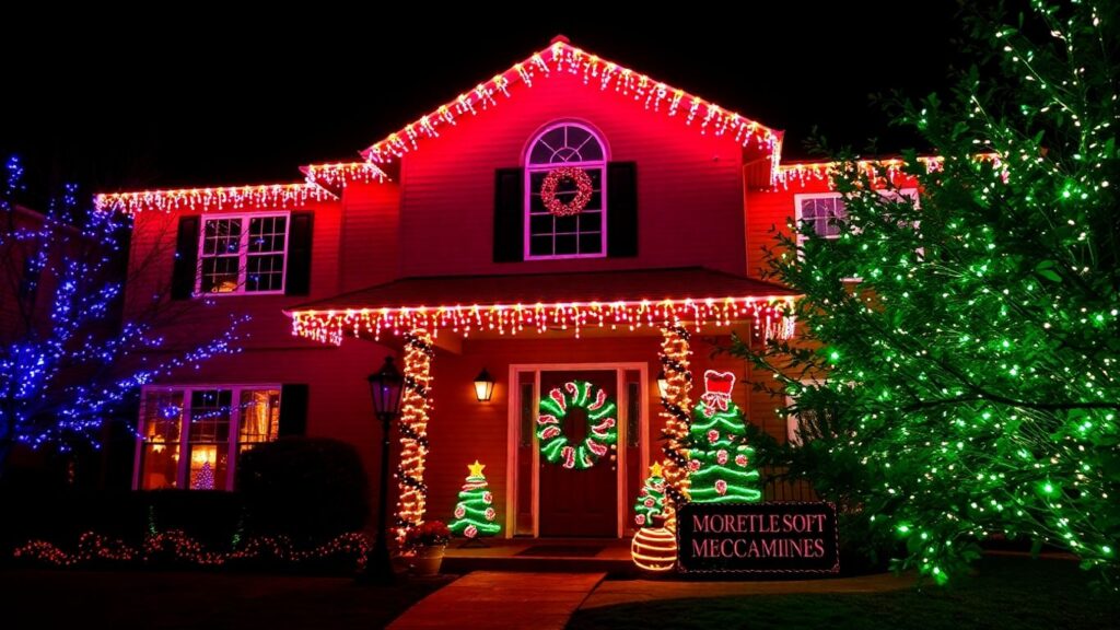 Ballwin house decorated with professional Christmas lights.