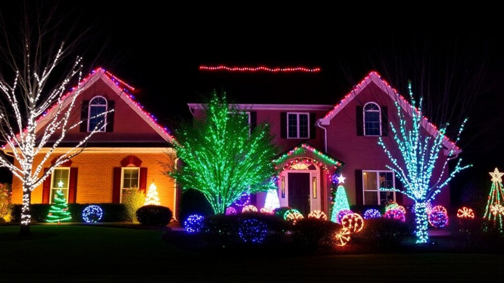 Ballwin home with dazzling permanent Christmas lights.