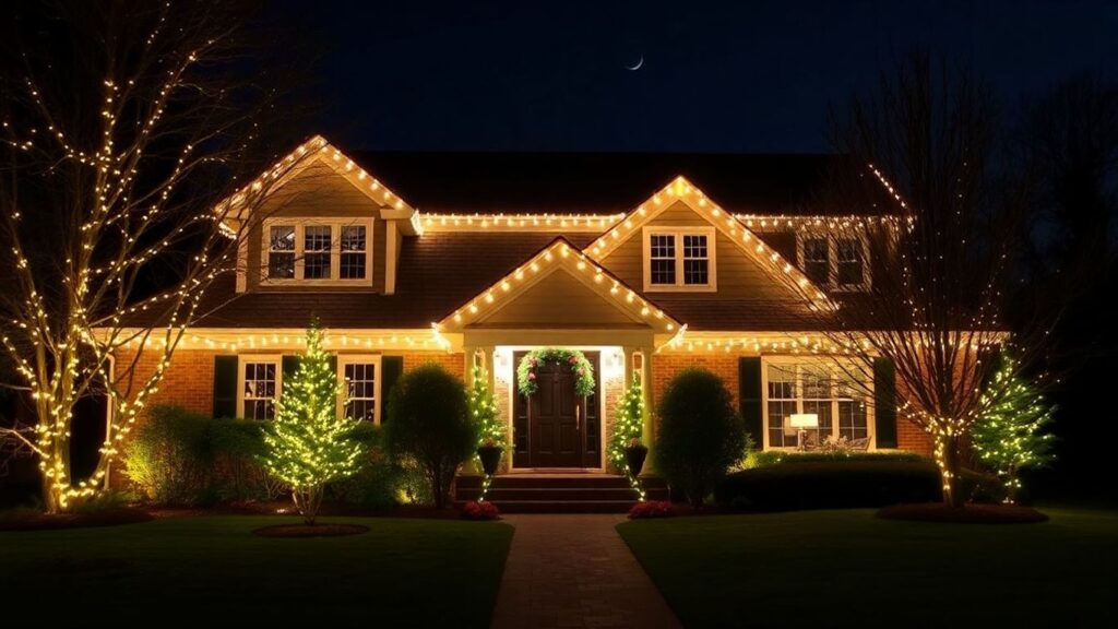 House with permanent Christmas lights in Weldon Spring.