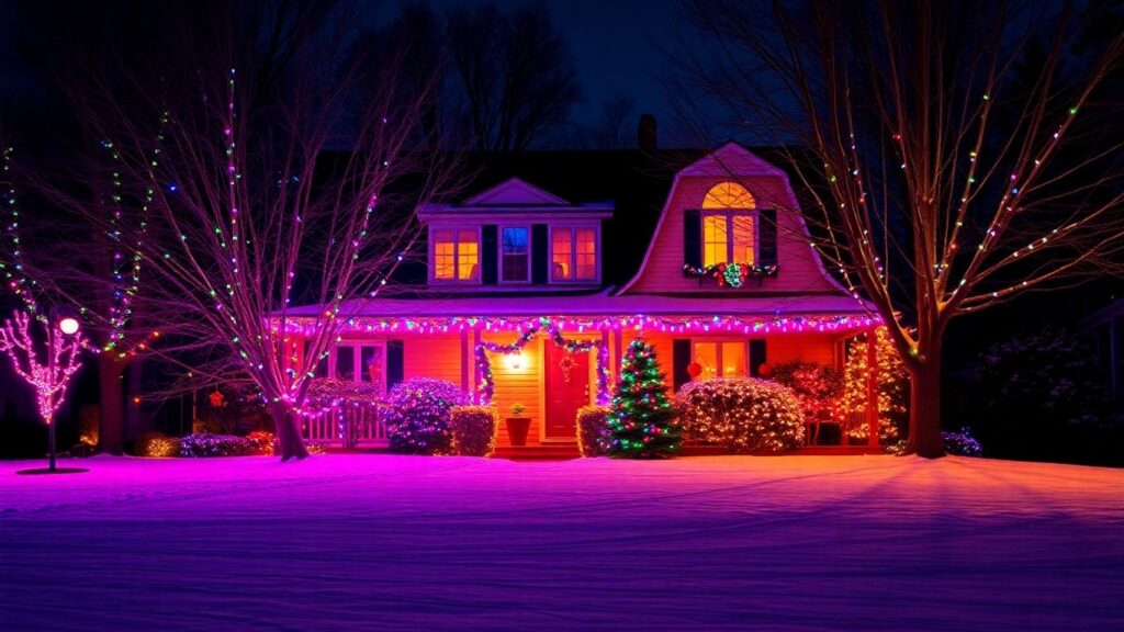 Festive Christmas lights illuminating a house in Weldon Spring.