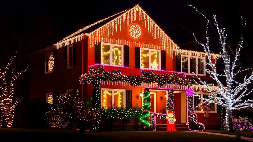 Lake St. Louis house decorated with Christmas lights.