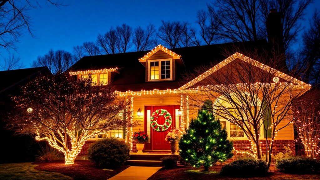 Dardenne Prairie house decorated with Christmas lights.
