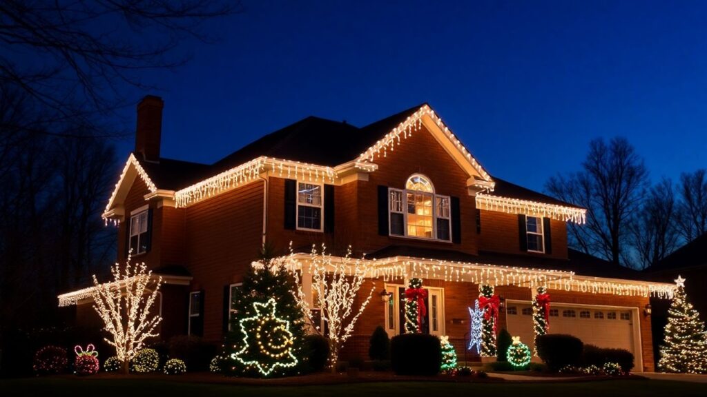 House with permanent Christmas lights in Dardenne Prairie, MO.