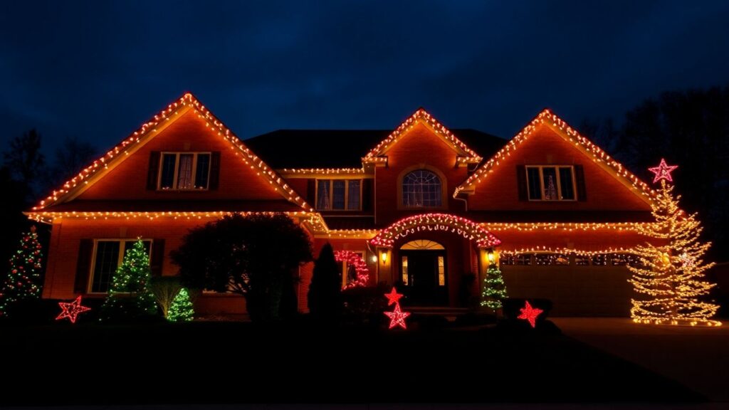 Festive house with permanent Christmas lights in Oakville.
