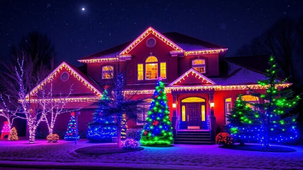 Festive house with professional Christmas lights in Oakville.