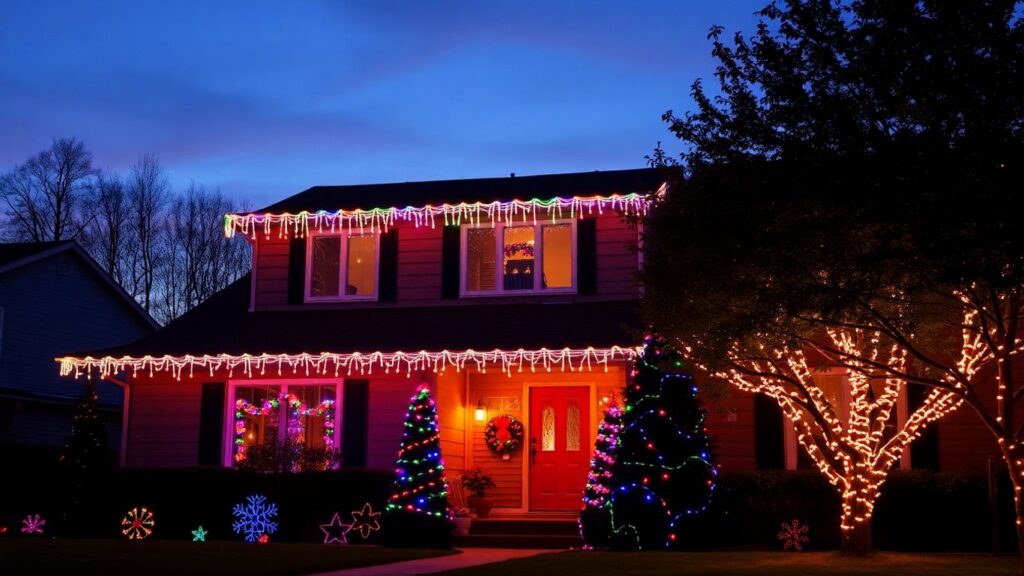 House with bright Christmas lights in Cottleville.