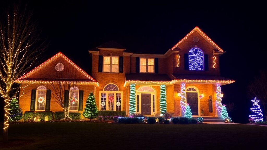 House with permanent Christmas lights in Cottleville.