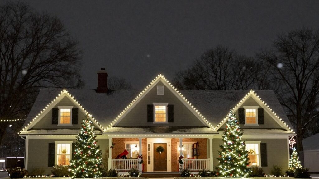 O'Fallon, MO house with professional Christmas light installation.