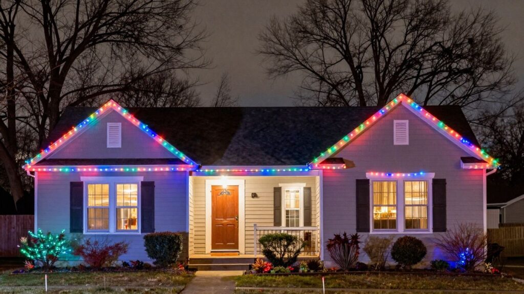 House with permanent Christmas lights in O'Fallon, MO.