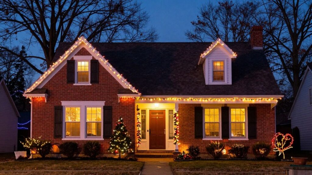 House with permanent Christmas lights in Edwardsville.