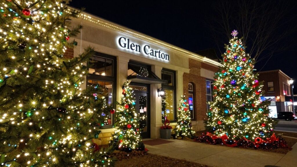 Commercial Christmas lights on a building in Glen Carbon, IL.