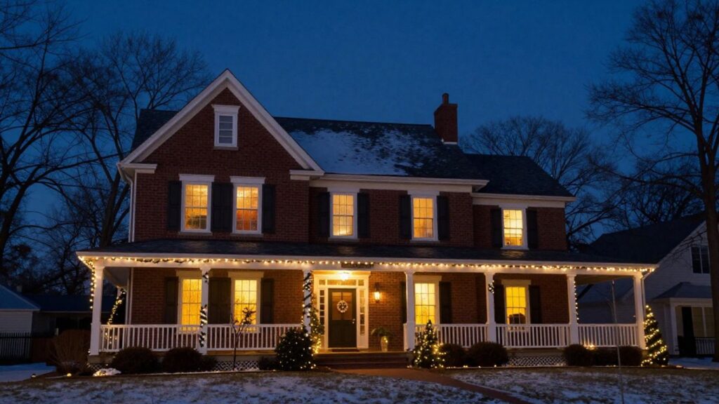 O'Fallon, IL home with permanent Christmas lights.