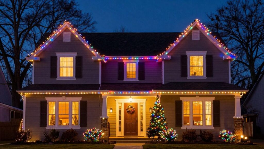 Edwardsville house with colorful Christmas lights installation.