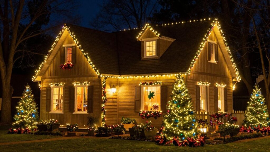 House with permanent Christmas lights in Belleville.