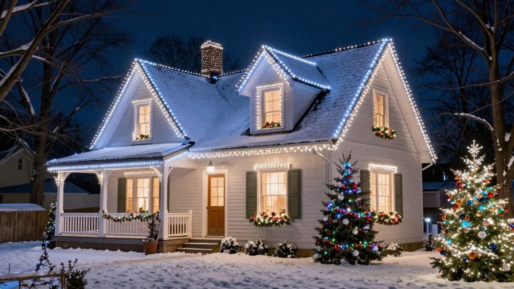Professional Christmas lights on a house in Belleville.