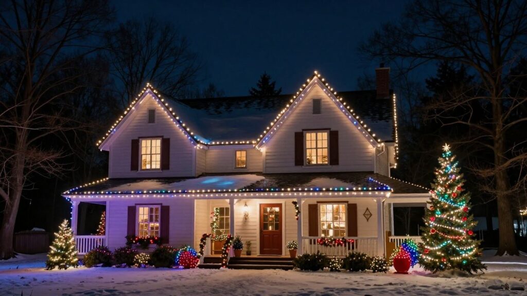 Professional Christmas lights on a house in Shiloh.