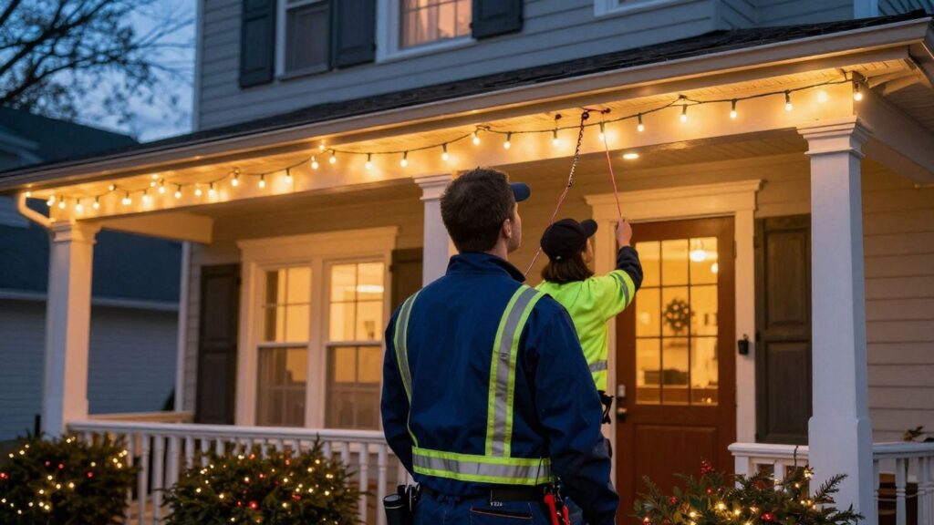 Christmas lights installation on a Godfrey, IL home.