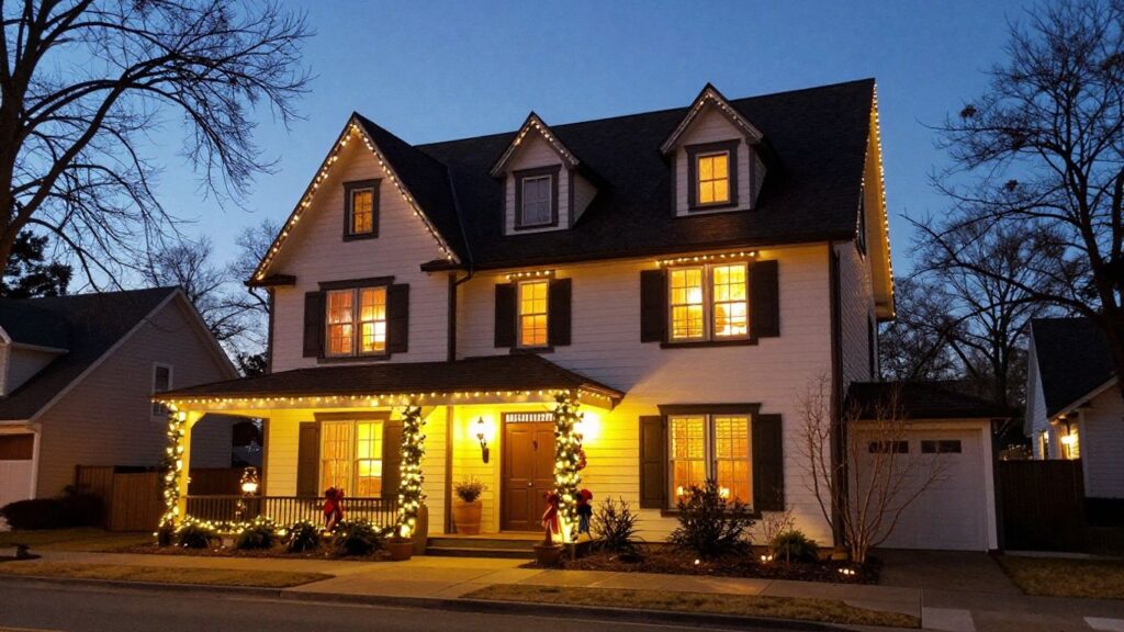 House with permanent Christmas lights in Godfrey.